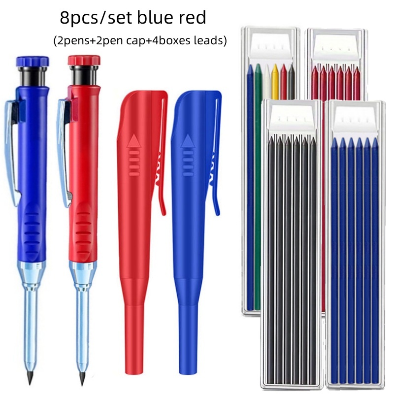 2.8mm Solid Carpenter Pencil with Pencil Cap and Built-in Sharpener for Deep Hole Mechanical Pencil scribing Marking Woodworking: Blue