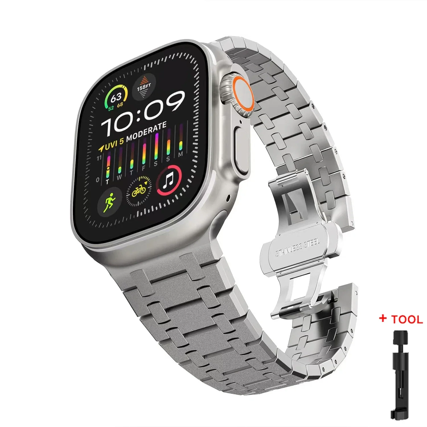 Luksuriøs metallrem til apple watch-band ultra 2 49mm 46mm 45 44mm 42mm rustfritt stålarmbånd til iwatch 10 9 8 7 6 se 5 correa: 18mm / Brun