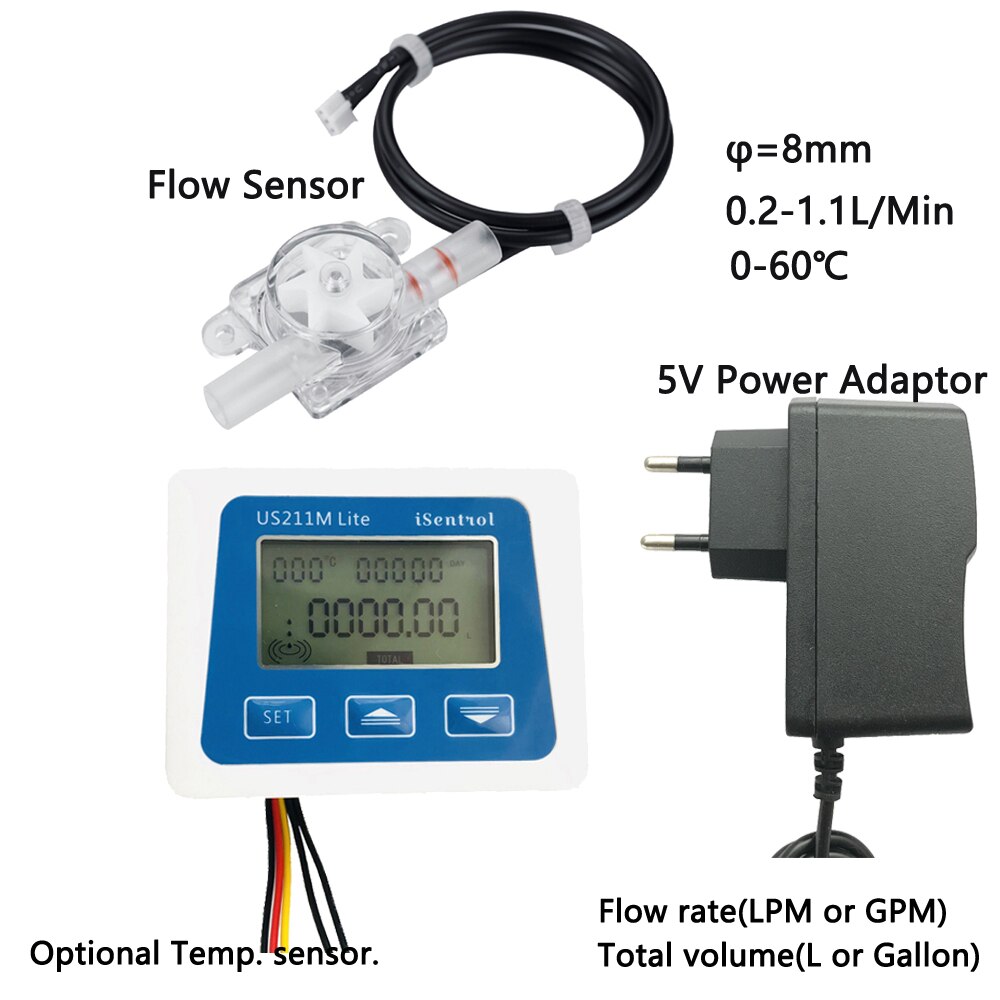 US211M Lite Digital Flow Meter USN-HS08PA 0.2-1.1LPM 5V Flowreader Compatible with all our hall effect water flowsensor iSentr: whole set