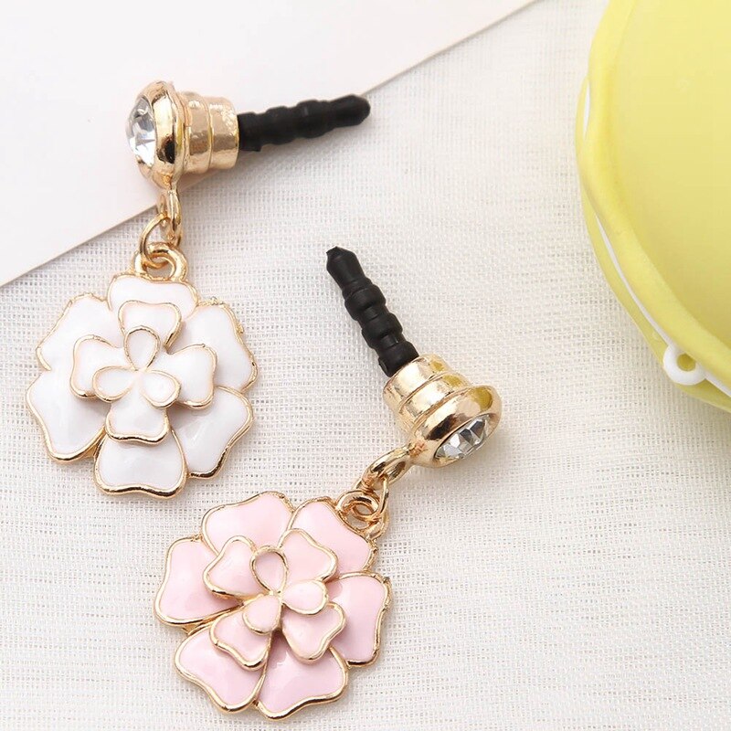 Auriculares a prueba de polvo de 3,5mm para iPhone, auriculares con flores de diamantes de imitación, enchufe antipolvo, accesorios para todos los teléfonos móviles