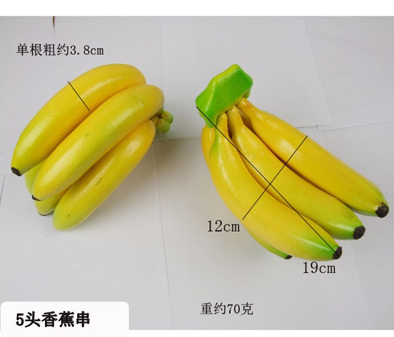 Kunstig banan kejser banan frugt model køkkenskab dekorative foto rekvisitter: 5 hoveder
