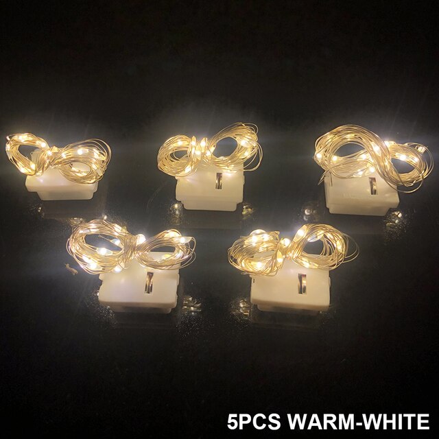 Guirlande lumineuse LED clignotante intelligente, 5 pièces, décoration pour noël, mariage, fête, Restaurant, lumières rapides et lentes, avec 3 piles boutons: 5pcs WARM-WHITE