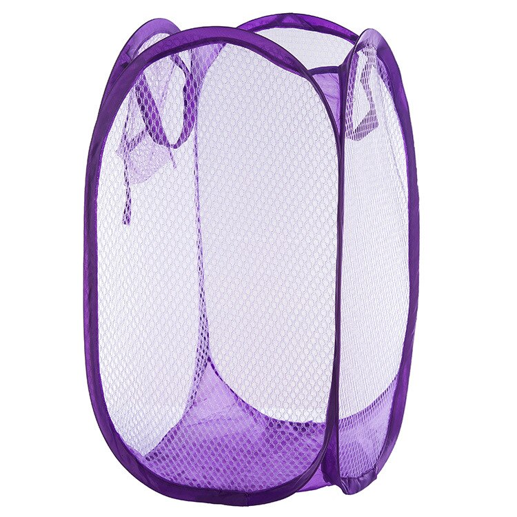 Multi Color Mesh Open Up Washing Laundry Hamper Foldable Net Laundry Basket Household Clothing Organizer Dirty Clothes Basket: Purple