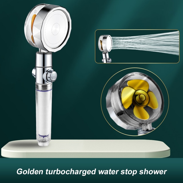 shower head high pressure Shower head 360 Degrees Rotating With Small Fan Showerhead spray shower for bathroom Showerhead: gold shower head