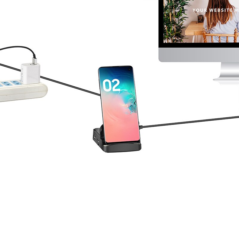 8 In 1 USB-C Docking Station Type-C To TF SD USB Hub Adapter 15W PD3.0 Power Multi-Function Phone Holder Stand