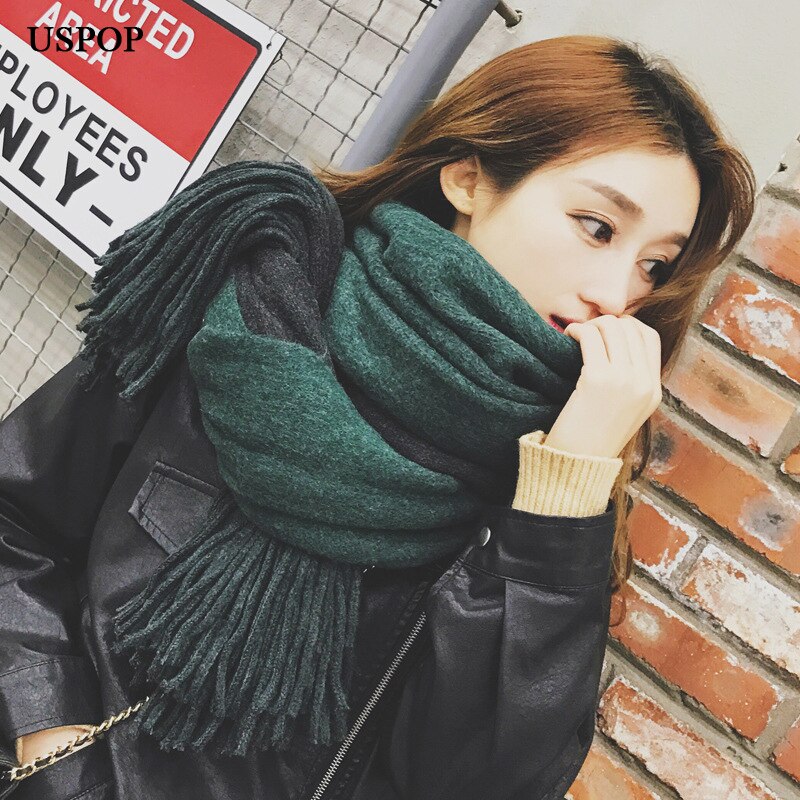Uspop Winter Sjaal Lange Vrouwen Sjaals Vrouwelijke Dikke Warme Kwastje Sjaal Zachte Grote Wraps Pashmina Gemengde Kleur Sjaal