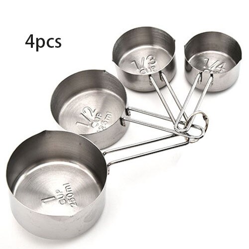 8Pcs/Set Measuring Spoon Set Stainless Steel Measure Liquid Tea Coffee Seasoning Cups Nordic Kitchen Baking Tool Measuring Cups: 4Silver