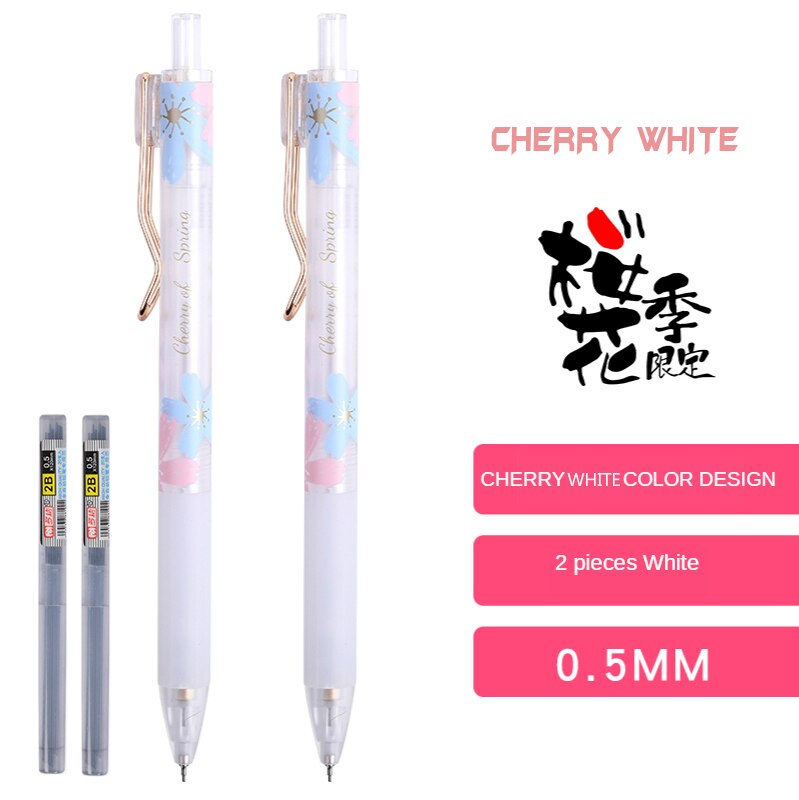 M&amp;G Cherry Pink Mechanical Pencil 0.5mm Lead Automatic Pencils Student Drawing for school office supplies: 4003 2pcs white