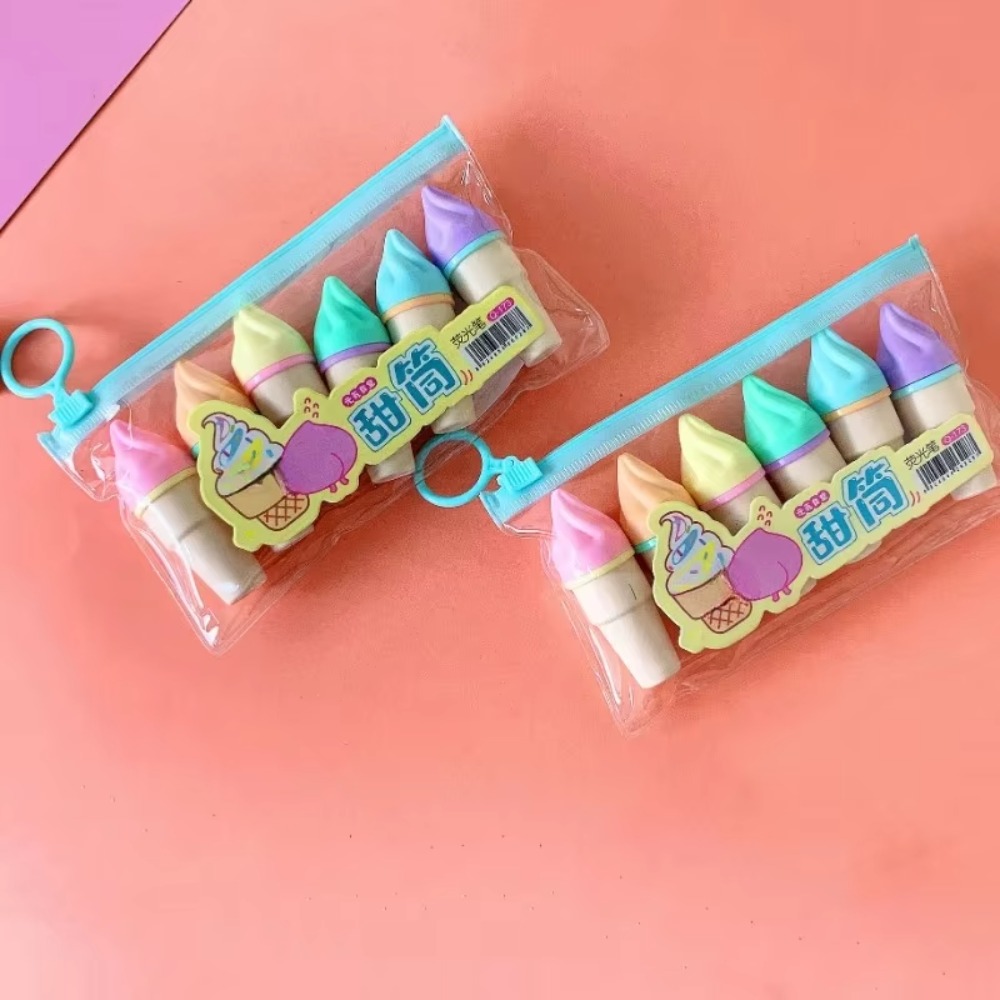 6Pcs Ice Cream Highlighters Set Mini Marker Pens Kids Stationery Students Drawing Painting Tool Student School Supplies