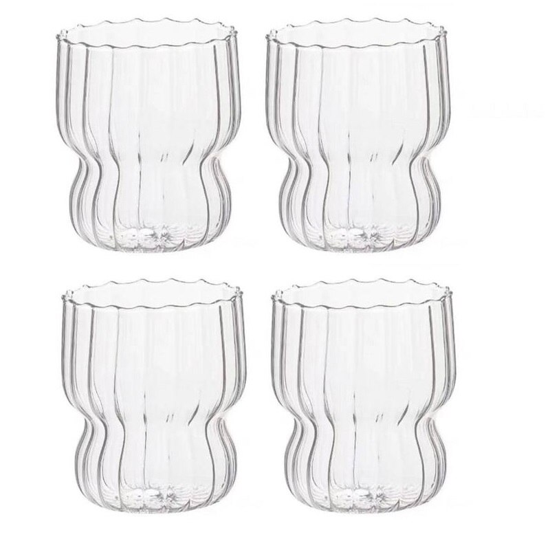 6/4/2/1Pcs Verticale Streep Koffie Mok Hittebestendig Glas Water Cups Transparante Thee mok Cup Voor Drinken Melk Beertea Sap: 4PCS