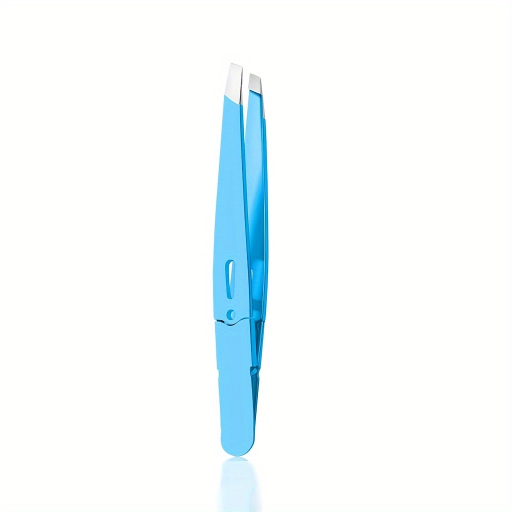 Augenbrauenpinzette aus Edelstahl, hohle farbige Pinzette, Mehrzweck-Pinzette mit schrägem Mund, Bartentfernung, Augenbrauenclip: Blau