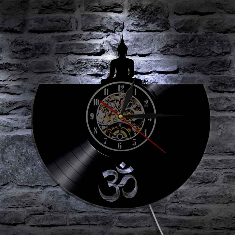 Boeddha Led Wall Art Boeddha Mediteren Vinyl Record Wandklok Retro Unieke Muziek Art Klokken Horloge Led Verlichting Display Teken