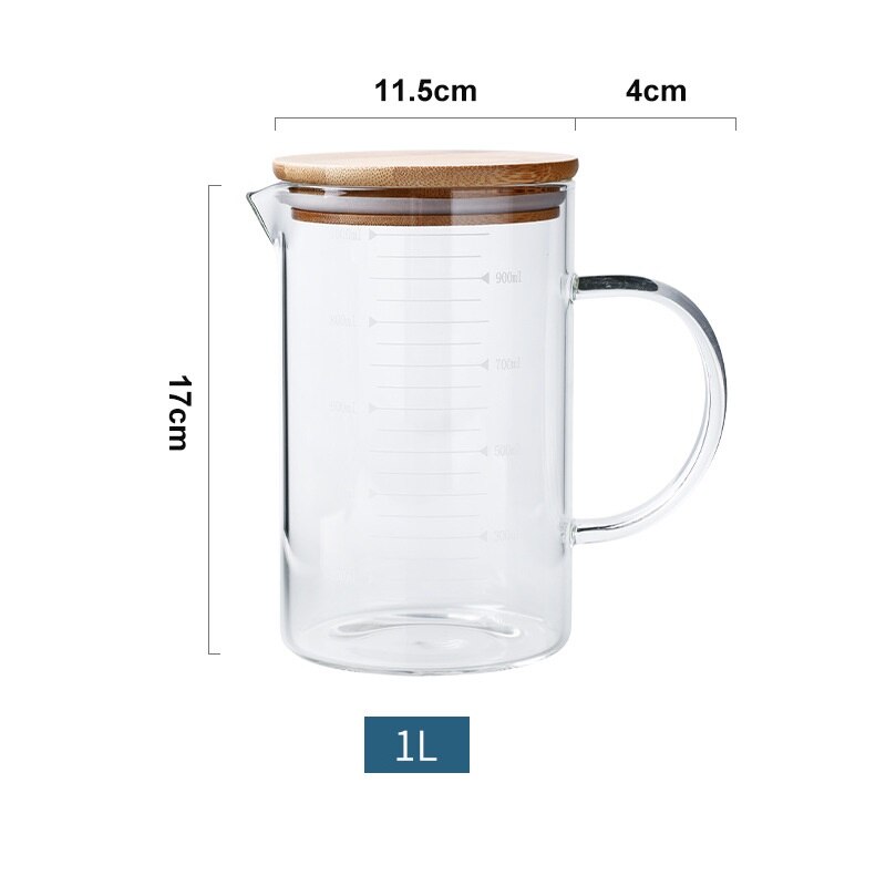 Transparent Glass Heat Resistant Handle Cup For Household Kitchen Baking Calibration Cups Measuring Jug With Cover Baking Tools: L