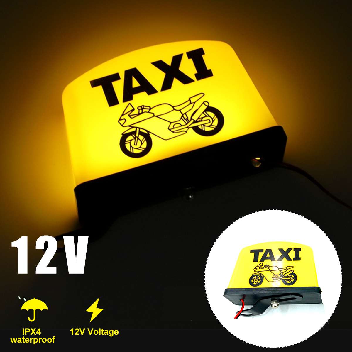 12V Yellow / Green Motorcycle Helmet Lamp Warning Taxi Light Taxi Charging Warning Light Car Motorcycle Decor Light: Yellow