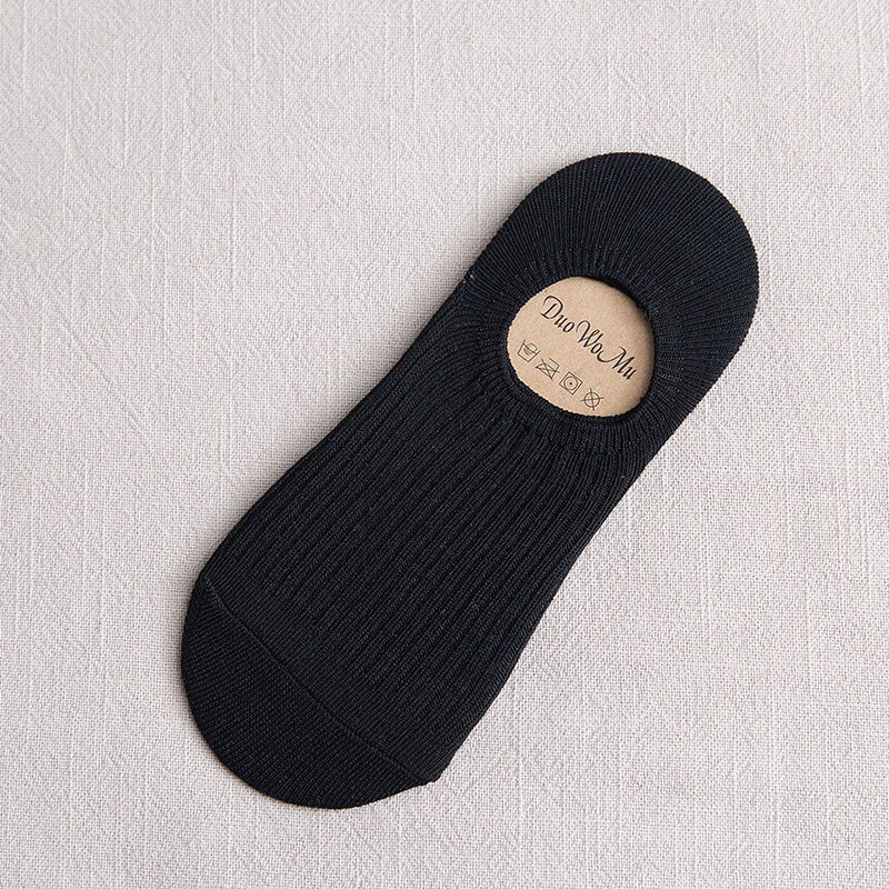 Spring Summer Solid Color Women Invisible Socks Cotton Double Needle Bar No Show Woman Socks Non-slip Kawaii Calcetines B003: 01