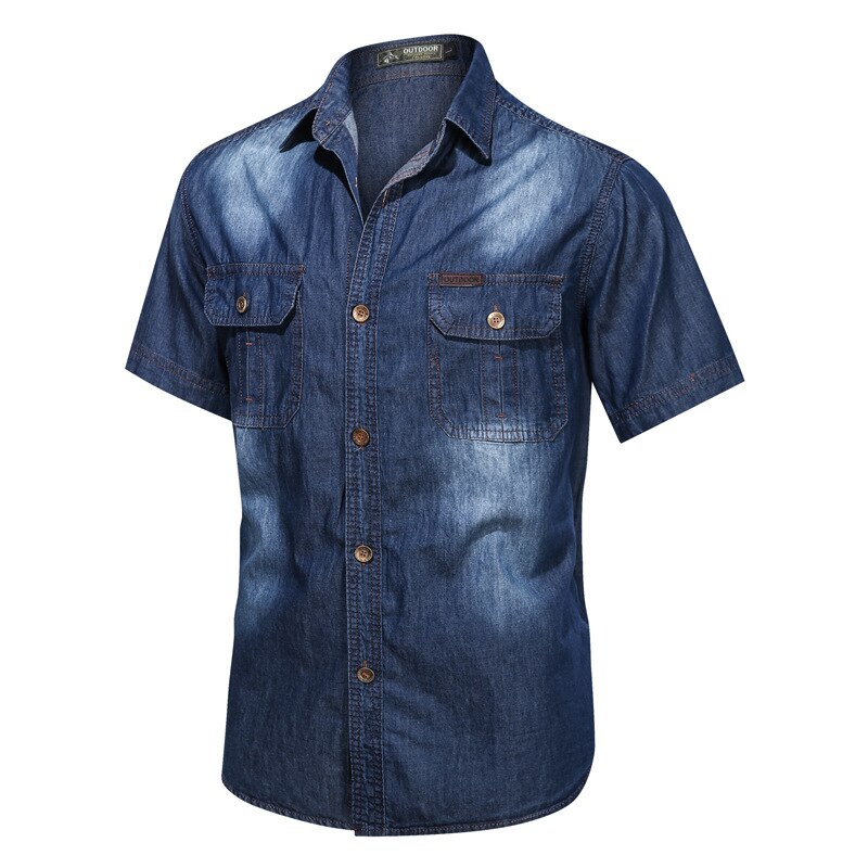 Negizber Korte Mouwen Denim Shirts Mannen Effen Kleur Katoen Casual Denim Shirt Voor Mannen Zomer Mannen 'S Shirts: DBlue / Xxl