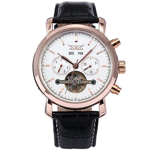 JARAGAR männer Uhren Tourbillon Mechanische Herren Uhren Datum Kalender Woche Monat Multifunktions Armbanduhren erkek kol saati: Rose Weiß