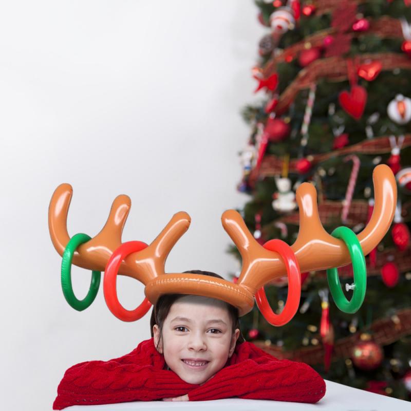 Opblaasbare Kerstman Grappig Rendier Antler Herten Hoofd Hoed Ring Toss Kerstvakantie Party Game Speelgoed Voor Kind speelgoed