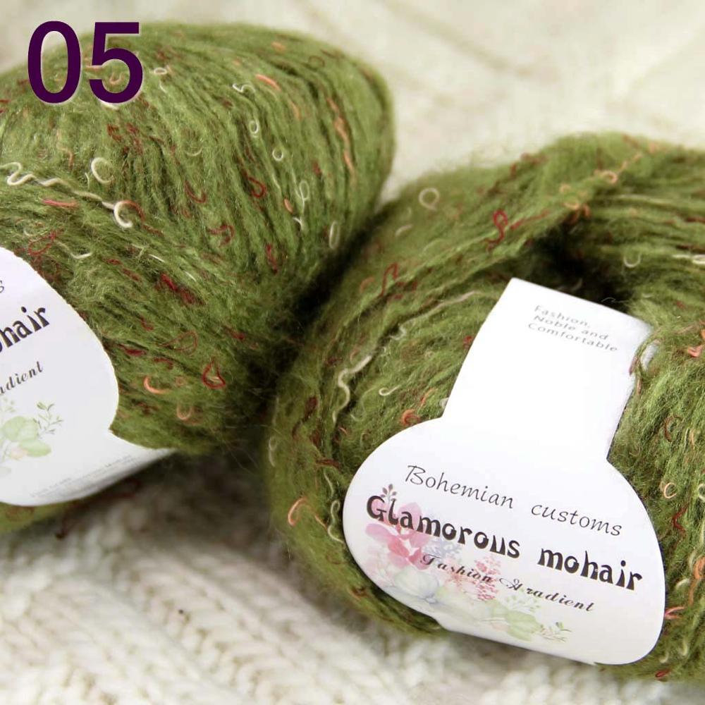 6ballsX50gr Luxe Pluizige Zachte Mohair Sjaals Hand Knit Haak Garen Groen 05