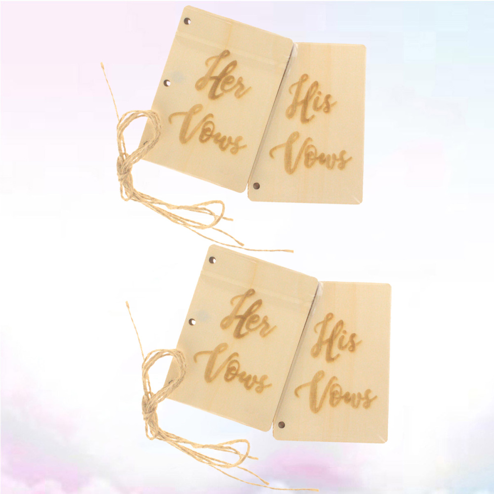 4 Uds./2 Sets de libros de votos de novio de la novia manual de madera cuaderno de voto para el compromiso del diario de la boda (Beige)