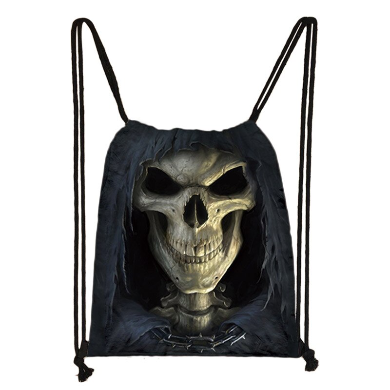 Mochila Cool Death Skull para hombre y mujer, bolsa de viaje con cordón, para guardar zapatos, de lona