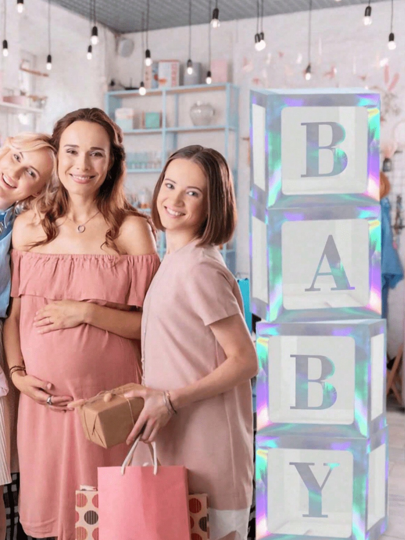 4 babybokser med babyshowerpost, babyshowerpynt for gutter eller jenter, gjennomsiktige ballongbokser, bursdagsfest (uten ballonger)