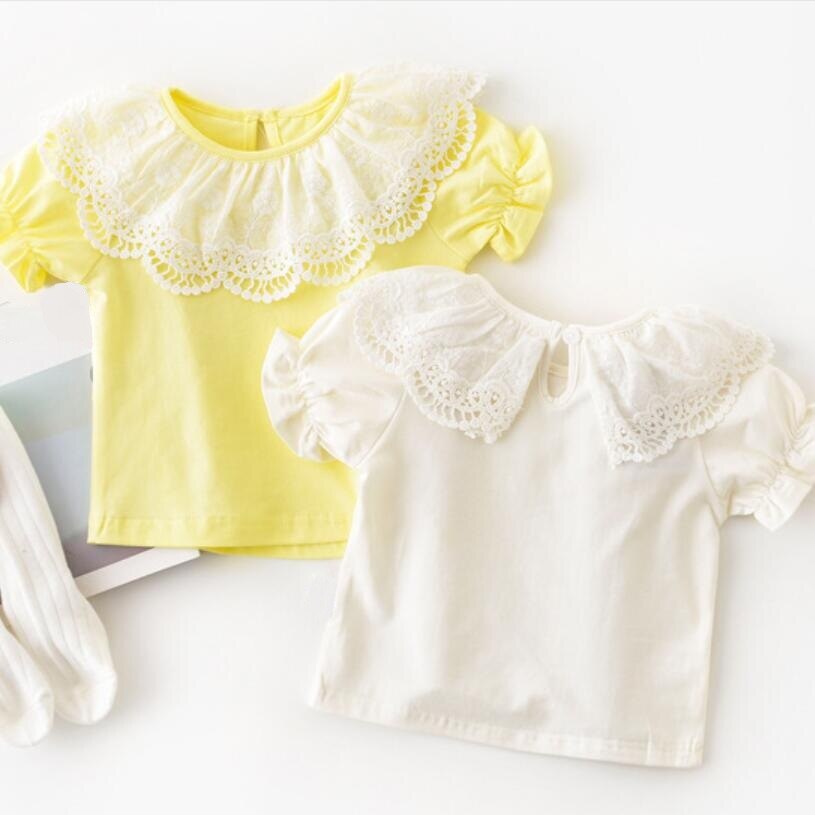 Chemisier blanc en dentelle pour filles, manches bouffantes, en coton, pour enfants en bas âge