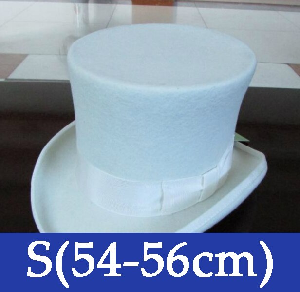 100% Laine Vintage chapeau haut-de-forme 18cm Blanc Couronne Chapeau Rétro Victorien Chapeau Magique pour Adultes Femmes Hommes: S(54-56cm)