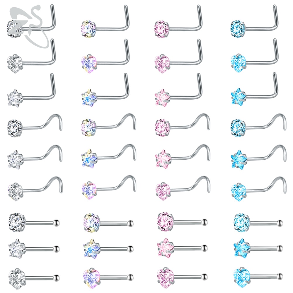 Piercings Nasaux Ronds en forme de Cœur et d&#39;Étoile en Acier Inoxydable, Bijoux en Cristal CZ et ZS de 3mm et 20 g, Lot de 3 à 12 pièces