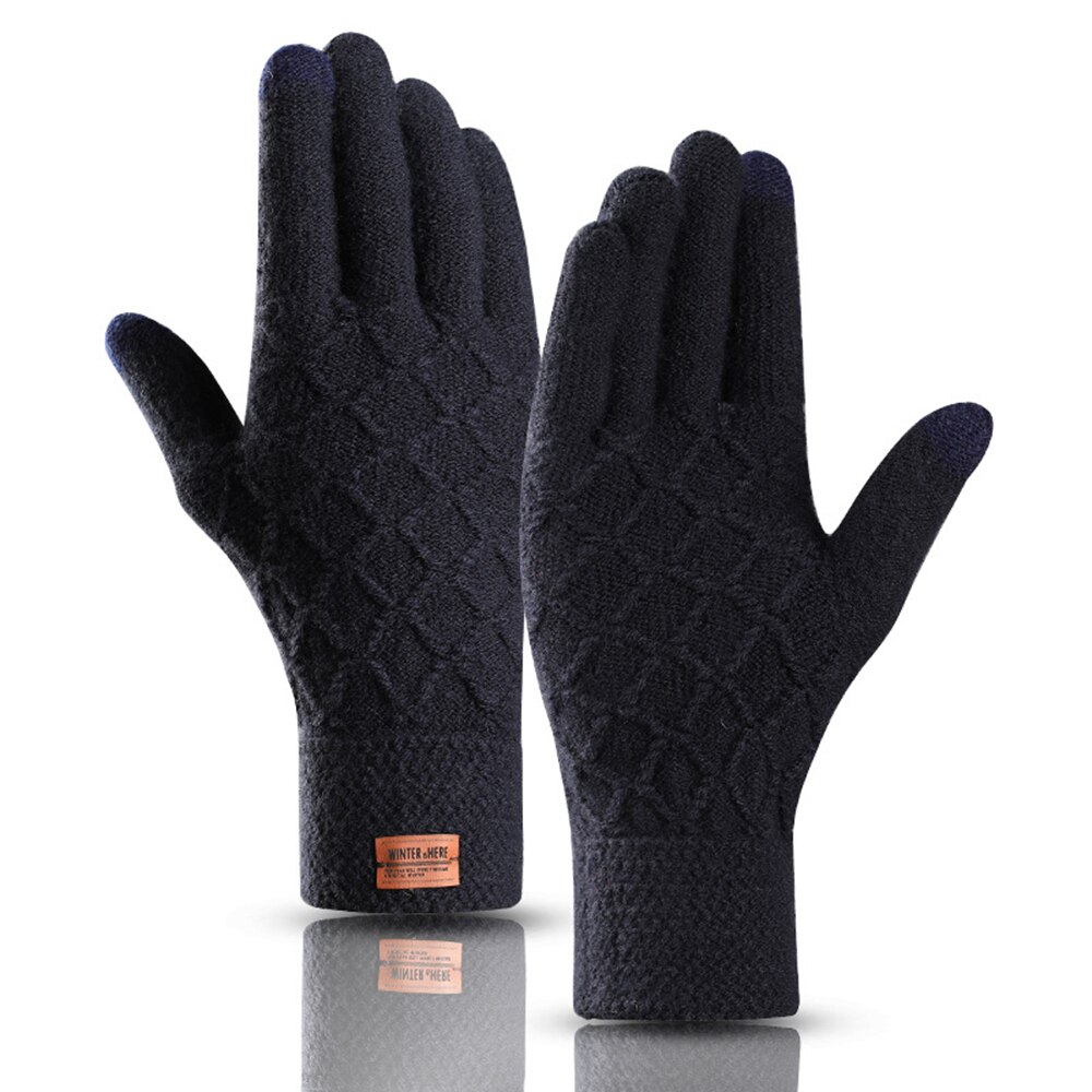 Winter Men Knitted Gloves Touch Screen Male Mitten Thicken Warm Wool Cashmere Solid Men Business Gloves Autumn: navy