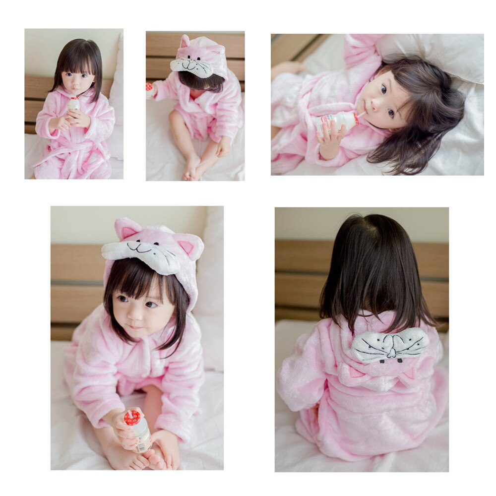 ¡Novedad de ! Albornoz de franela suave y cálido para niños, albornoces rosa para niñas, bata de baño para niños, ropa de dormir, pijama, ropa de dormir