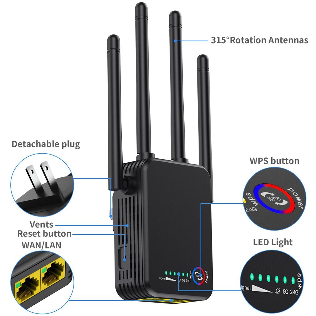 Comfast 1200Mbps Draadloze Wifi Extender Wifi Repeater/Router Dual Band 2.4 & 5.8Ghz 4 Wi-fi Antenne long Range Signaal Versterker