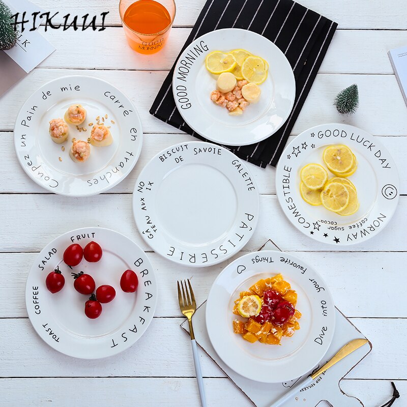 8 pulgadas estilo europeo patrón de dibujos animados redondo plato plano de porcelana de la cena de cerámica pastel ensalada placa vajilla Cena