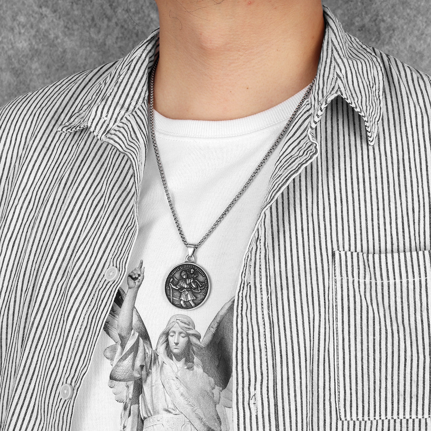 Colgantes de collar de San Cristóbal, amuleto de acero inoxidable 316L, cadena para hombre, de Rock Retro para motorista, joyería masculina, , triangulación de envíos
