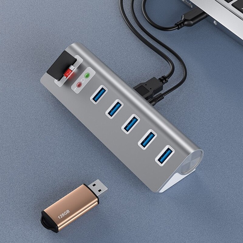 USB 3.0 Hub Splitter 5 Ports USB + SD TF Slot Docking Station Aluminum Alloy Portable For Laptop PC Keyboard SSD Adapter