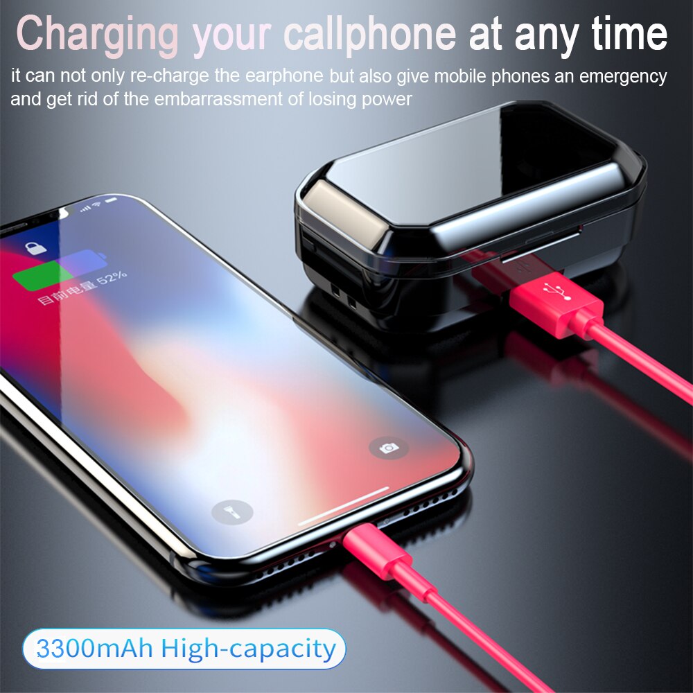 TWS G02 Bluetooth Kopfhörer V5.0 Drahtlose Kopfhörer 9D Stereo Musik IPX7 Wasserdichte Ohrhörer mit 3300mAh Lange Batterie Lebensdauer