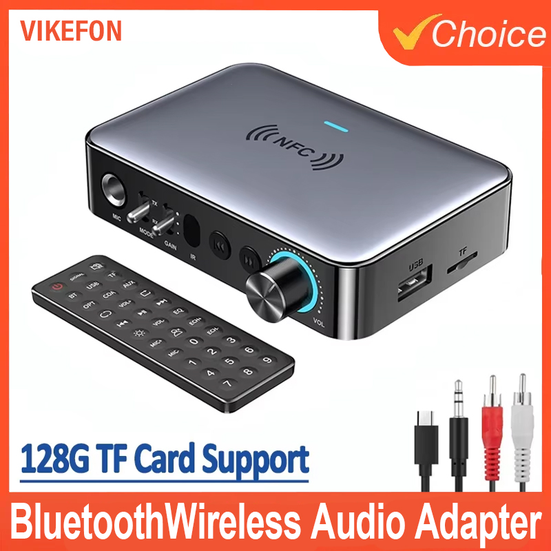 Bluetooth-mottagare, sändare , 5.0 nfc-stereo, 3.5mm aux-uttag, optisk koaxial, rca-trådlös ljudadapter, mikrofon, sjung för tv