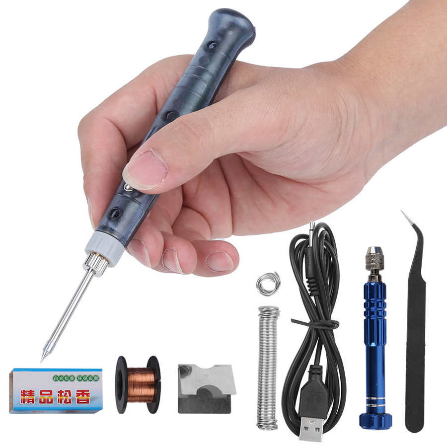 Mini Portable USB Soldering Iron Kit Welding Repair Equipment Set Box Electric Pen Tip for Home Electronic Maintenance