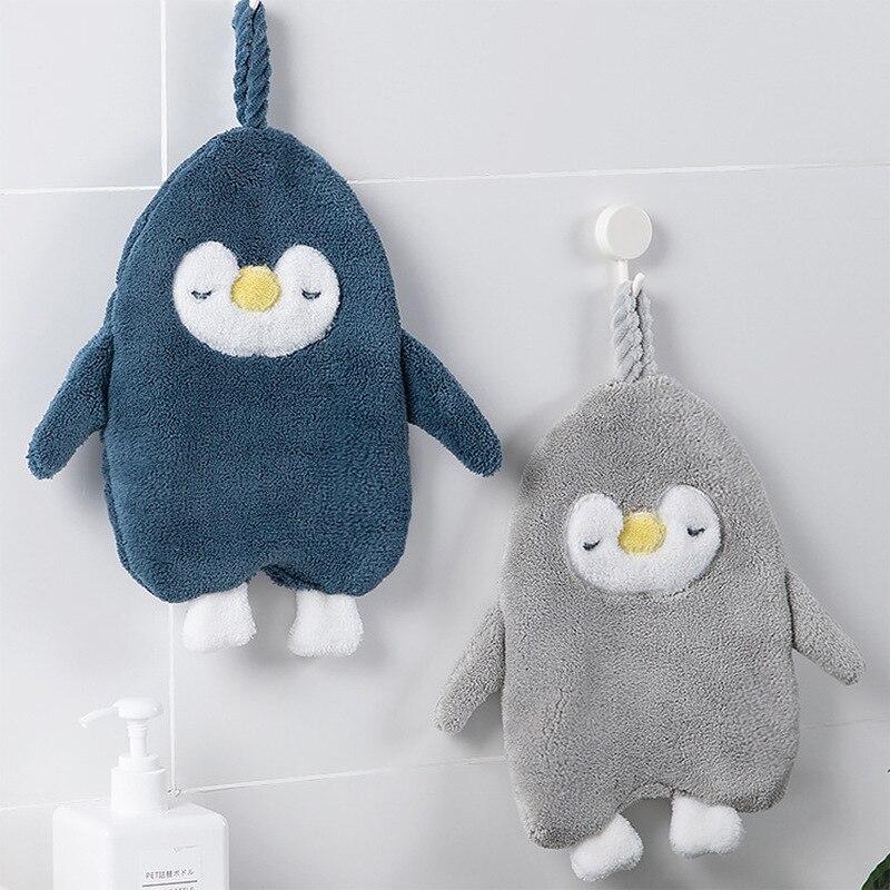 Chiffon de nettoyage mignon, dessin animé pingouin, serviette suspendue, nettoyage doux, molleton de corail, absorbant l&#39;eau, serviette de lavage de la vaisselle, cuisine