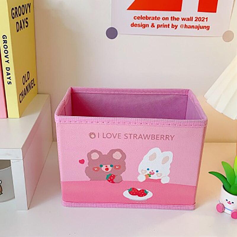 Cesta de almacenamiento de oso no tejido para niños, organizador de escritorio, caja de almacenamiento de artículos diversos, cestas plegables, soporte para papelería de oficina: A