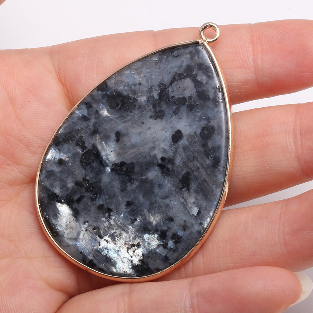 Natural Stone Pendants Water -shaped Semi-precious Stone Pendant for DIY Jewelry Making size 37x55mm: Black flash