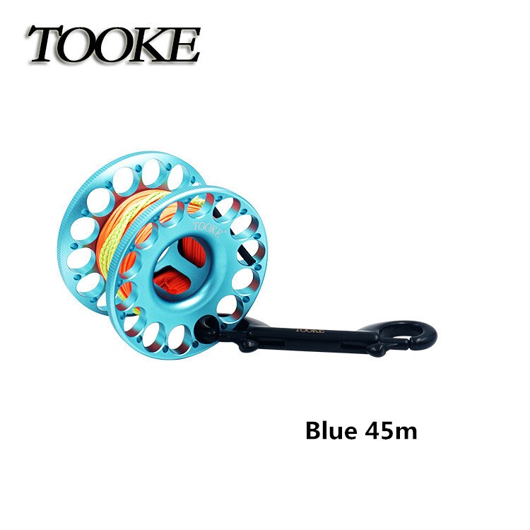 Scuba Diving Aluminum Alloy 30m 45m Spool Finger Reel with Stainless Steel Bolt Snap Hook For SMB Safe Equipment BCD Accessories: Blue  45m