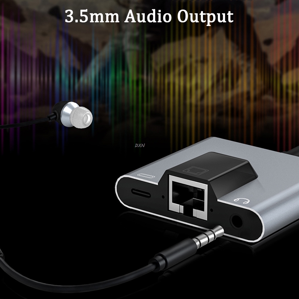 Centrum USB-C robić 3.5mm RJ45, adapter sieciowy USB-C robić Ethernet LAN, stacja dokująca z szybkim ładowaniem PD i audio robić telefonu, laptopa, tabletu