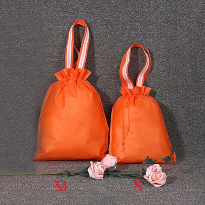 Portable Drawstring bags Girls Shoes Bags Women Non-woven Travel Pouch Storage Clothes handbag Dustproof Makeup bag: orange S