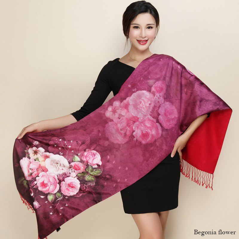 hiver Double côtés cachemire écharpe femmes long Pashmina Tippet femelle châles et Wrap Foulard femme floral foulards en soie: 20
