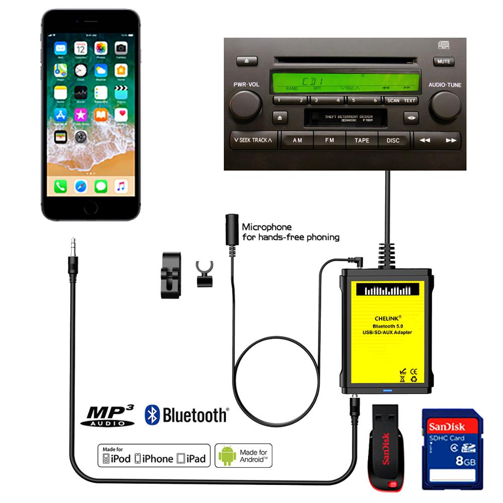 Chelink cd -vaihtaja mikrofonilla ja 3.5mm aux -kaapelivaunulla  mp3 -soitinradio aux- ja usb -tuloliittimellä toyota