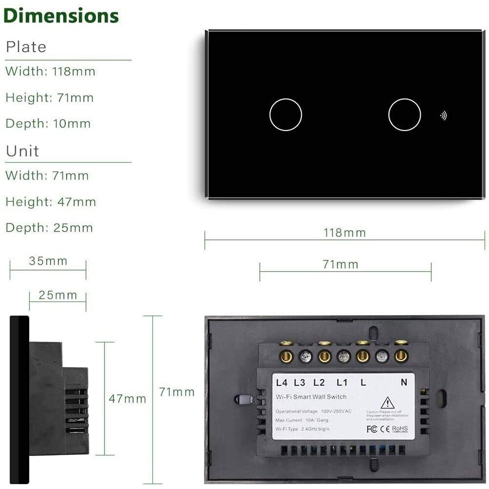 Tuclix 120 Wifi Rf Touch Panel Smart Switch 2 Gang Schakelaar