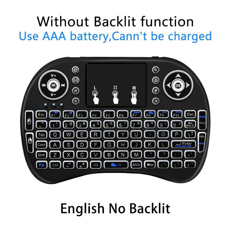 2.4Ghz Wireless Keyboard 7 color backlit i8 Mini Russian English 3 colour Air Mouse with Touchpad Remote Control Android TV Box: English No backlit / Use AAA battery
