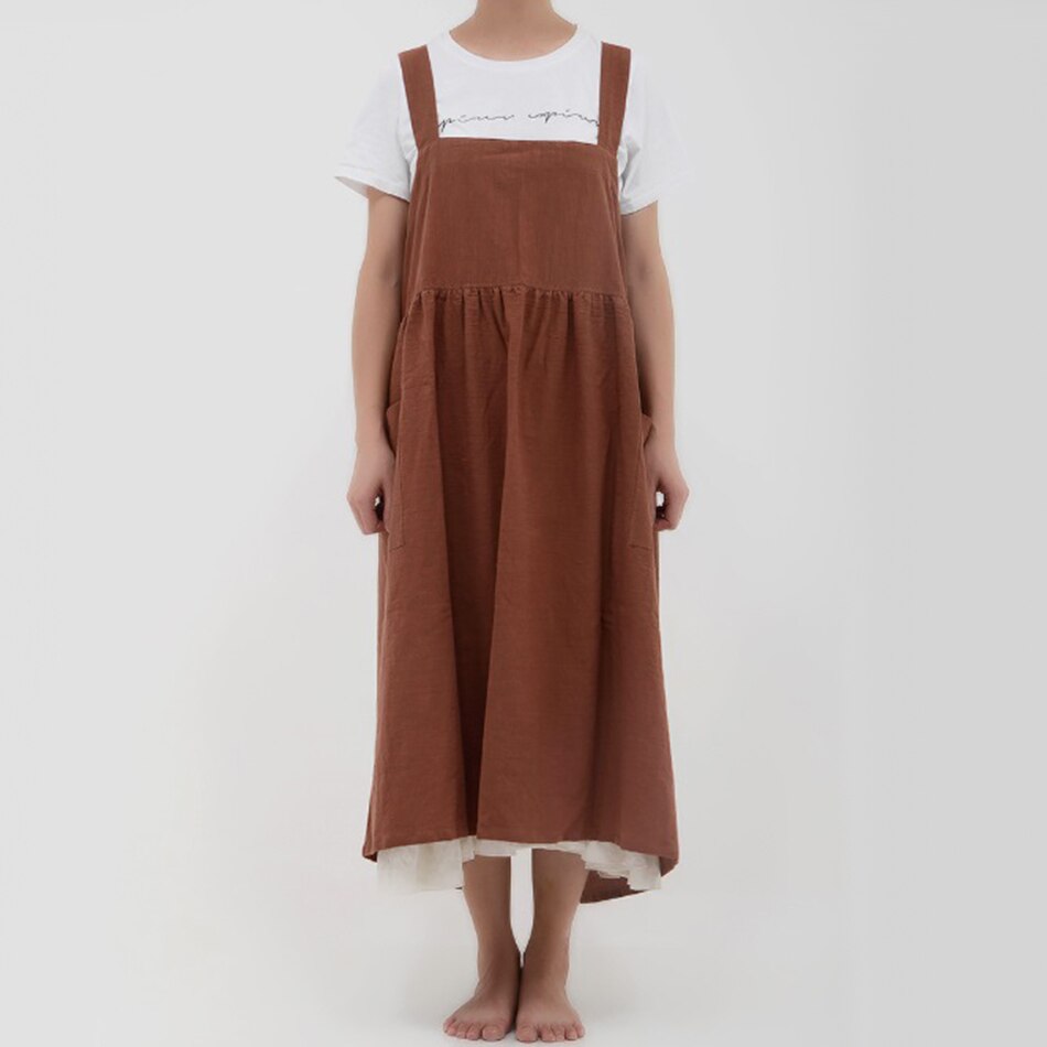 Delantal cruzado de lino y algodón japonés con hebilla ajustable, para mujer y niña, para salón de cocina, Vintage, para madre: pink