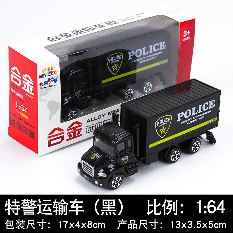 CHILDREN'S Toy 1:64 Alloy Car Model Engineering Police Series Model Colorful Box Packaging: Metal Car  S3 SWAT Freight Truck Black